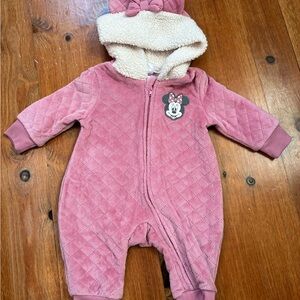 Disney Pink Quilt design Minnie Mouse velour pramsuit with Sherpa Hood